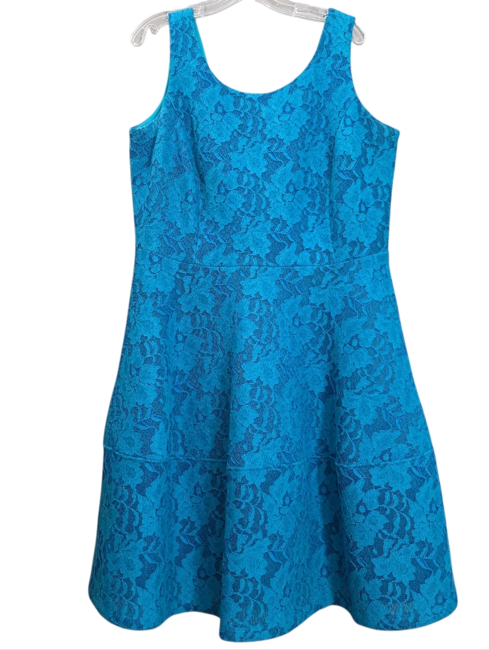 Nwot Calvin Klein Turquoise Lace Mesh Sleeveless Fit & Flare Knee Length Dress - Picture 3 of 16